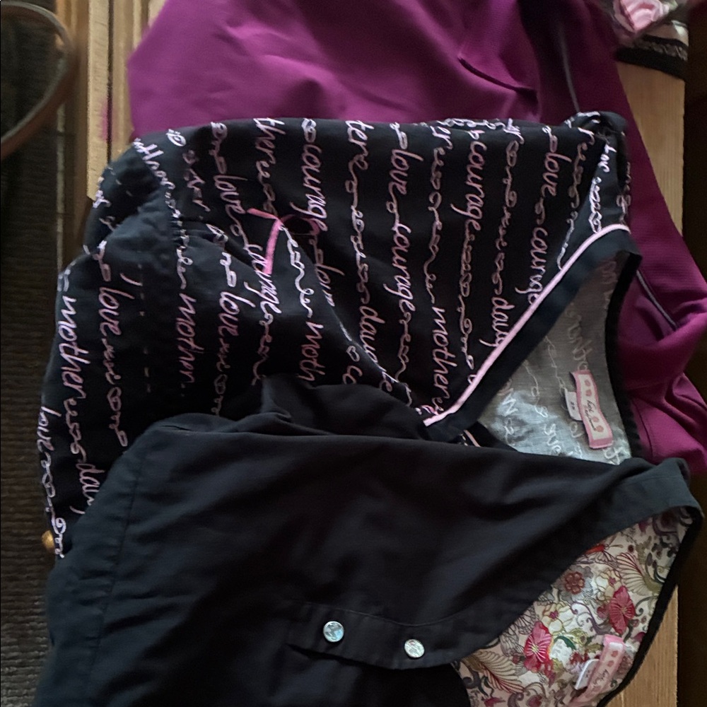 3 koi scrub tops. black, maroon, and breast ca